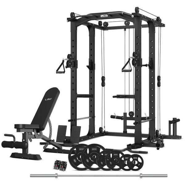 LSG GRK100 with FID Bench and 90kg Olympic Bars and Tri-Grip Weights lsg