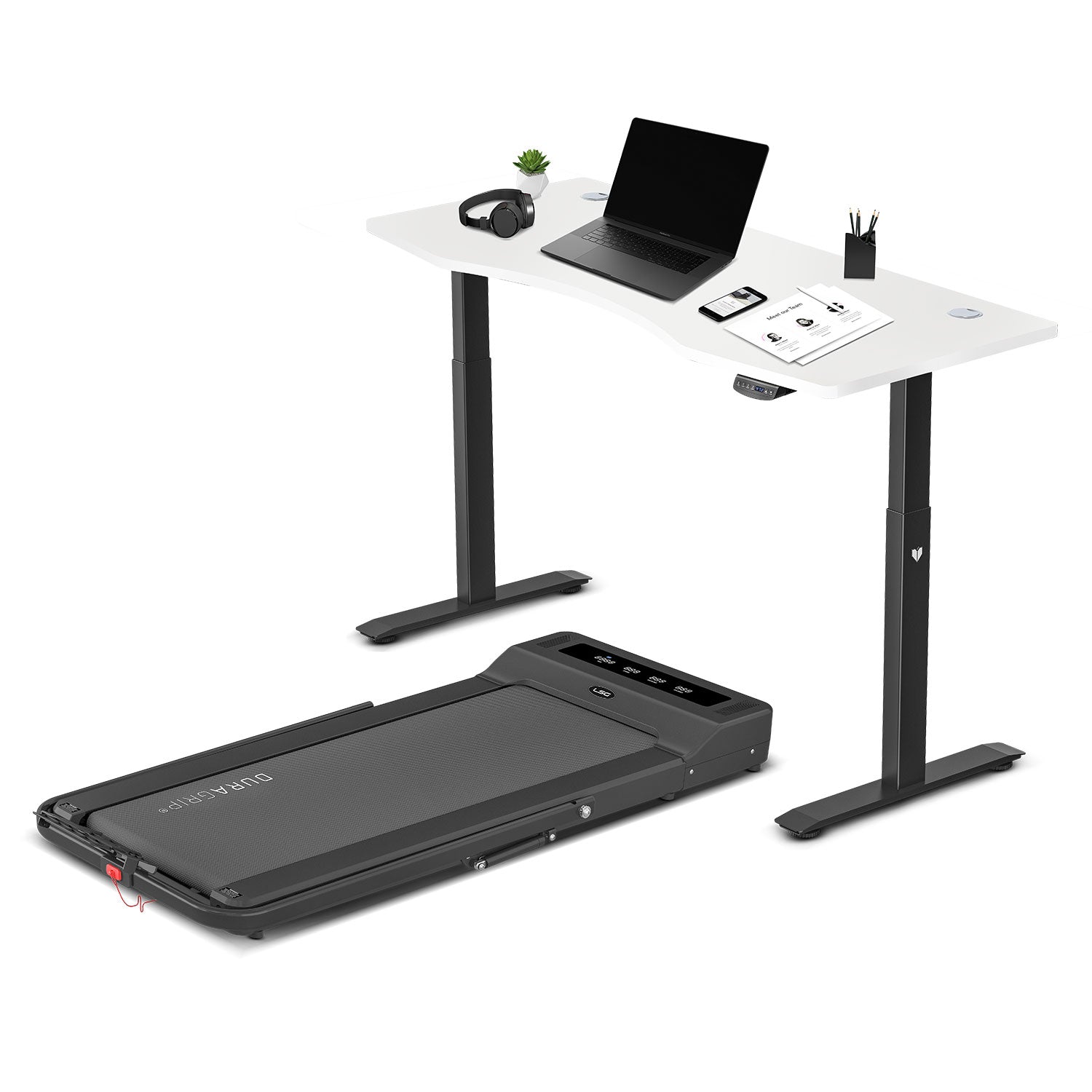 LSG Nimbus Walking Pad Treadmill + ErgoDesk Automatic Standing Desk 1500mm (White) lsg