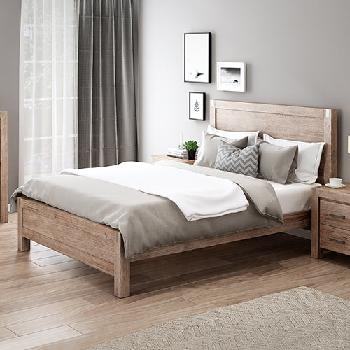 Bed Frame Queen Size in Solid Wood Veneered Acacia Bedroom Timber Slat in Oak Artiss