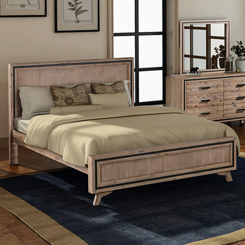 Queen Size Silver Brush Bed Frame in Acacia Wood Construction Artiss