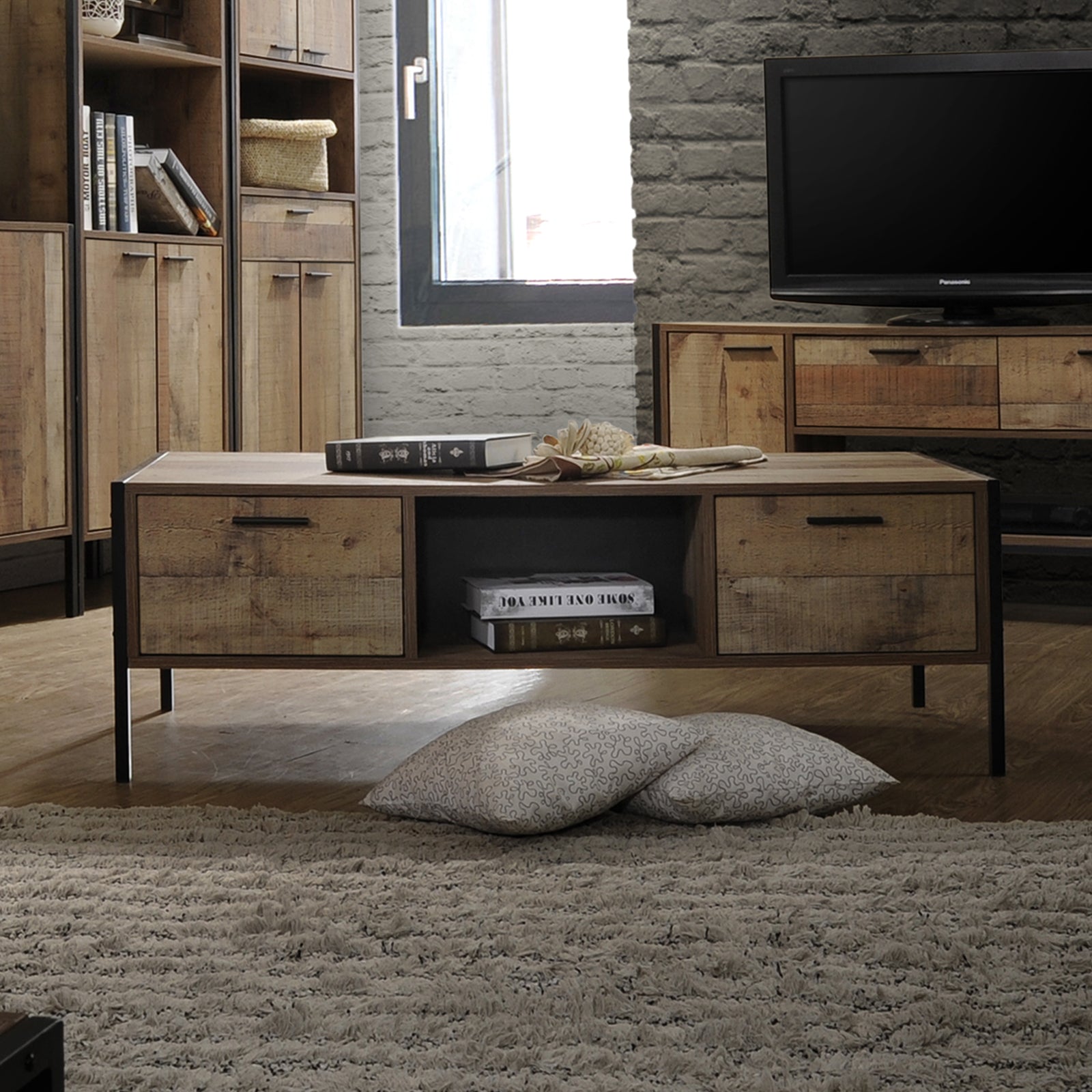 Coffee Table 2 Drawers Particle Board Storage in Oak Colour Does not apply