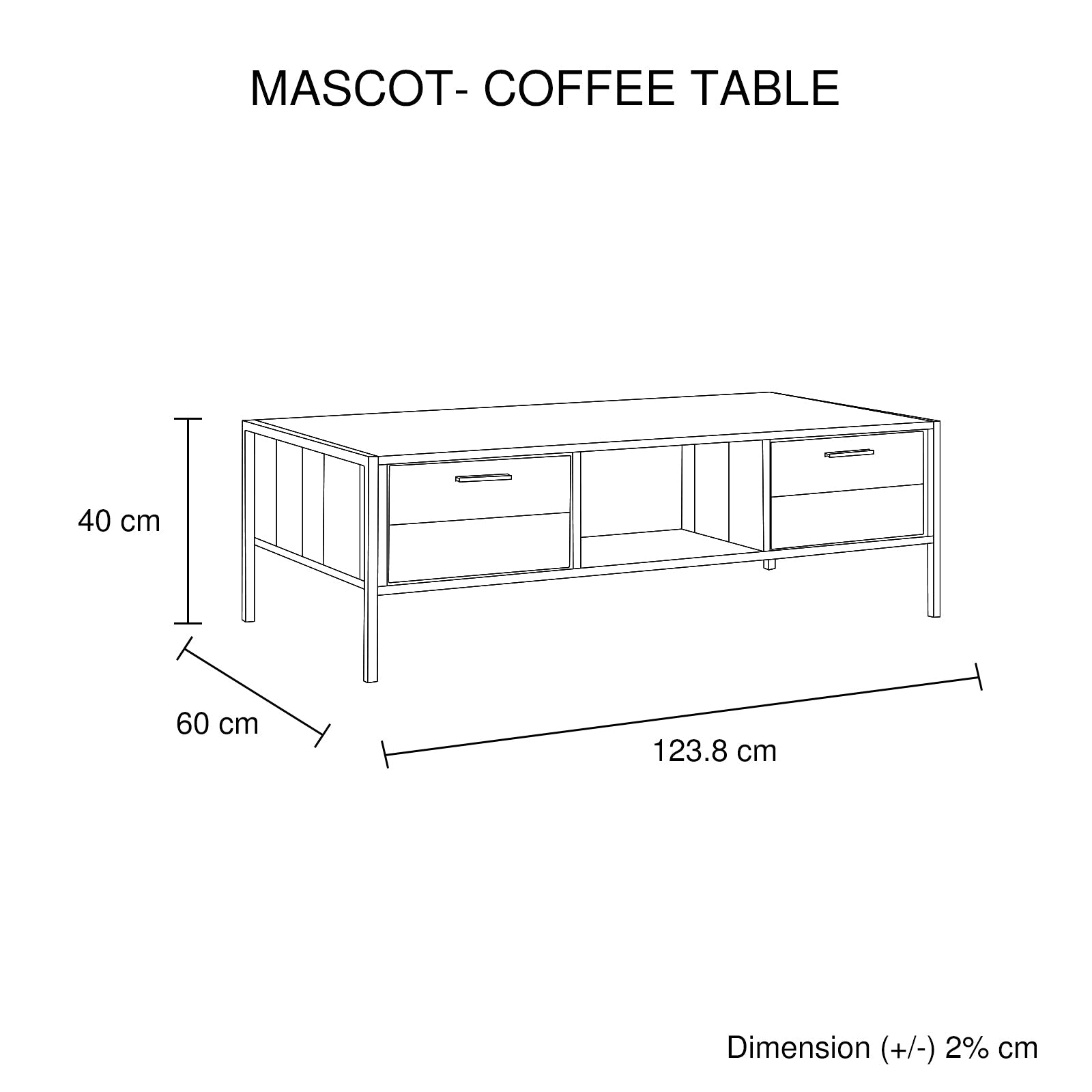 Coffee Table 2 Drawers Particle Board Storage in Oak Colour Does not apply