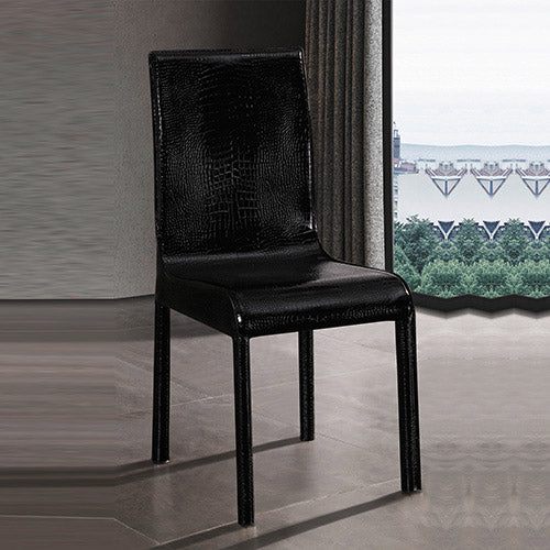 2x Steel Frame Black Leatherette Medium High Backrest Dining Chairs with Wooden legs freeshipping - Awezingly