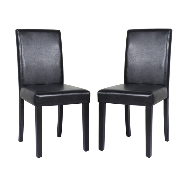 2x Wooden Frame Black Leatherette Dining Chairs with Solid Pine Legs Does not apply