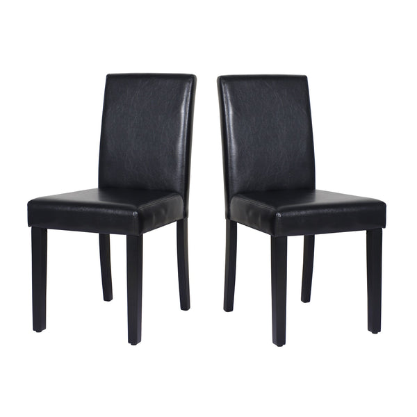 2x Wooden Frame Black Leatherette Dining Chairs with Solid Pine Legs Does not apply