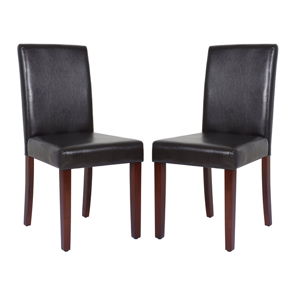 2x Wooden Frame Brown Leatherette Dining Chairs with Solid Pine Legs Does not apply