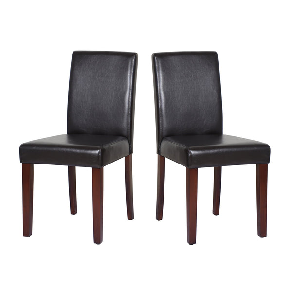 2x Wooden Frame Brown Leatherette Dining Chairs with Solid Pine Legs Does not apply