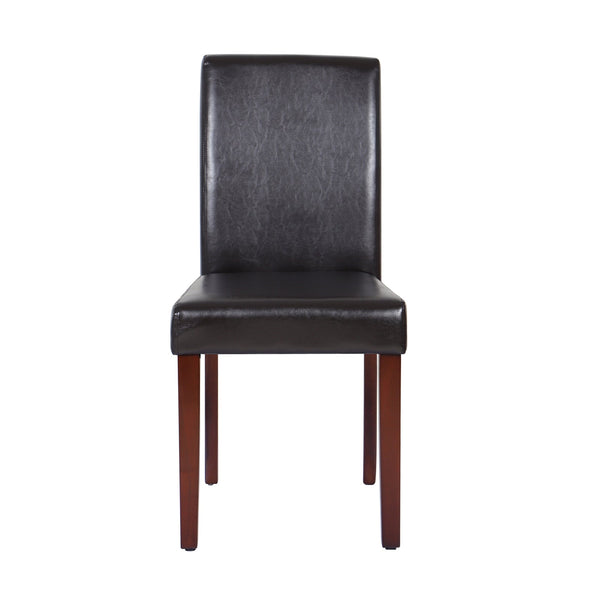 2x Wooden Frame Brown Leatherette Dining Chairs with Solid Pine Legs Does not apply