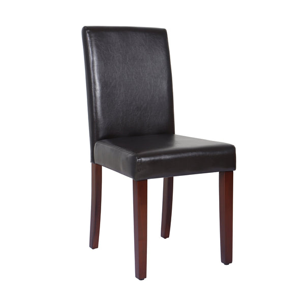 2x Wooden Frame Brown Leatherette Dining Chairs with Solid Pine Legs Does not apply