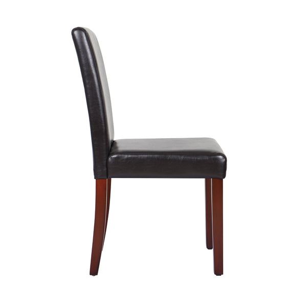 2x Wooden Frame Brown Leatherette Dining Chairs with Solid Pine Legs Does not apply