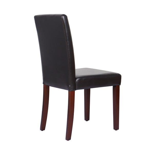 2x Wooden Frame Brown Leatherette Dining Chairs with Solid Pine Legs Does not apply