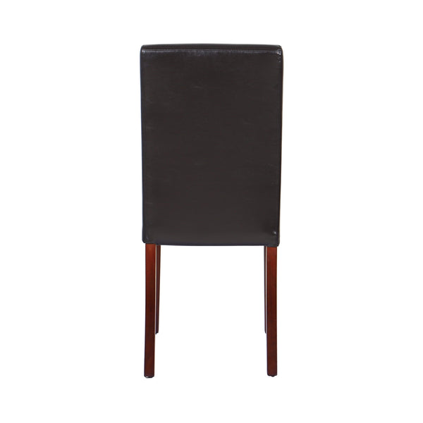 2x Wooden Frame Brown Leatherette Dining Chairs with Solid Pine Legs Does not apply