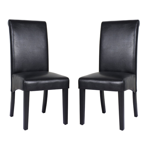 2x Wooden Frame Black Leatherette Dining Chairs with Solid Pine Legs Does not apply