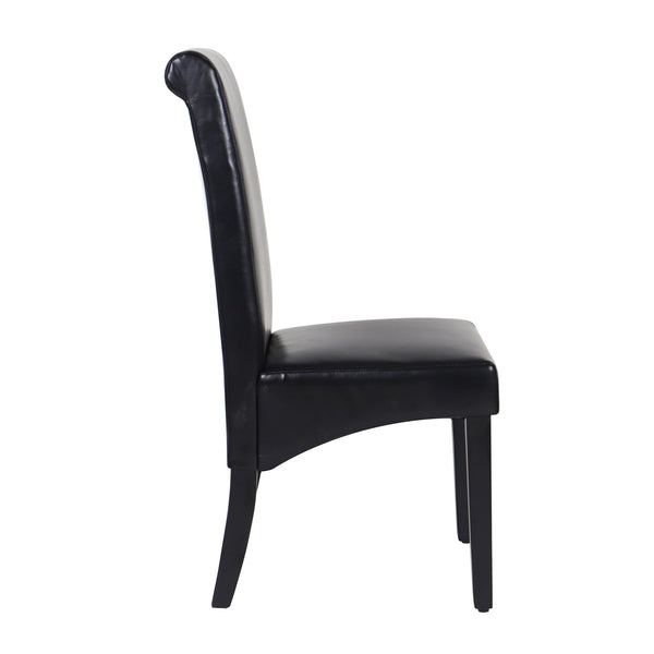 2x Wooden Frame Black Leatherette Dining Chairs with Solid Pine Legs Does not apply