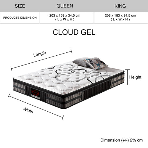 Queen Mattress in Gel Memory Foam Pocket Coil Medium Firm Bed 34cm Thick Does not apply