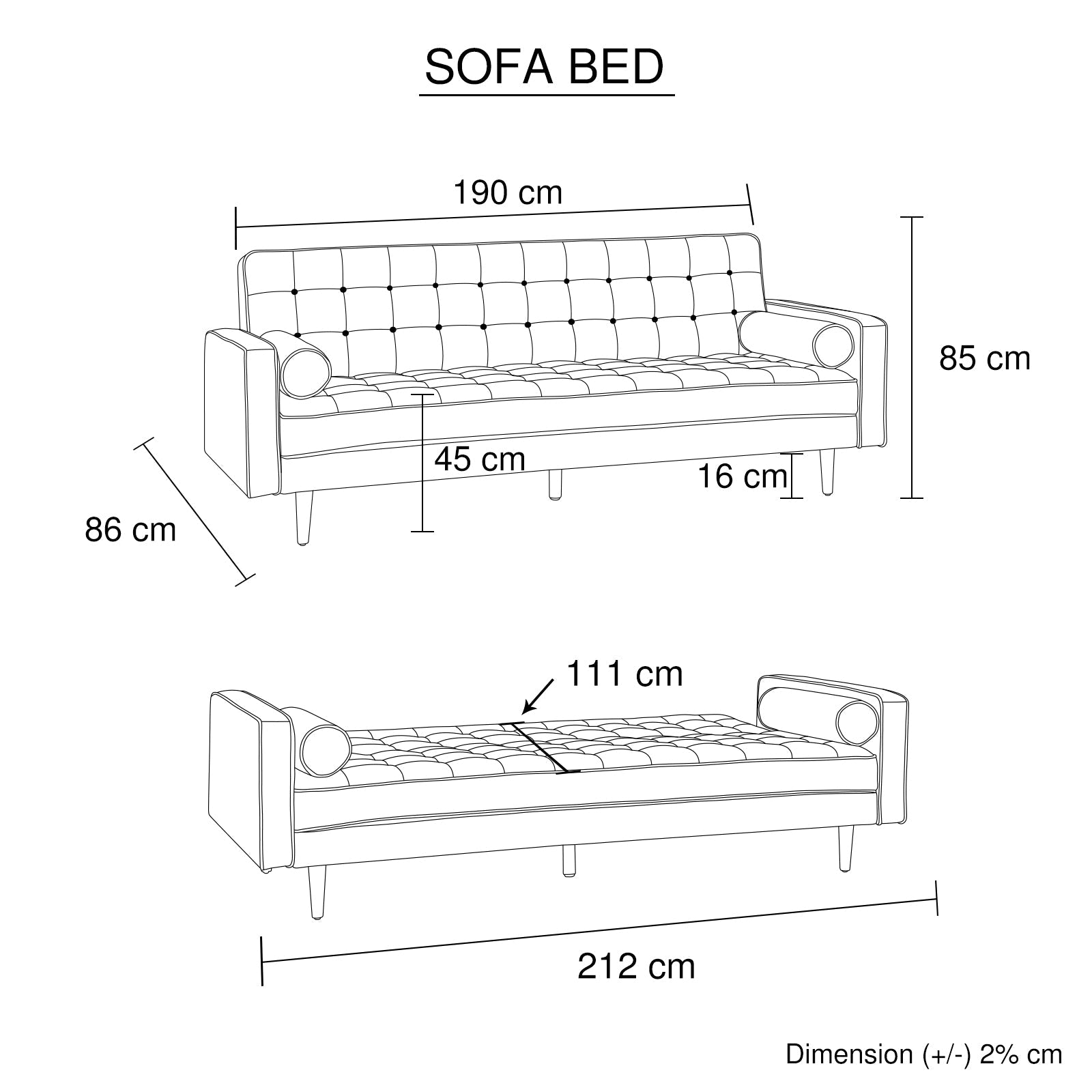Sofa Bed 3 Seater Button Tufted Lounge Set for Living Room Couch in Fabric Beige Colour Does not apply