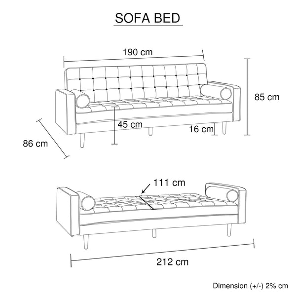 Sofa Bed 3 Seater Button Tufted Lounge Set for Living Room Couch in Fabric Beige Colour Does not apply