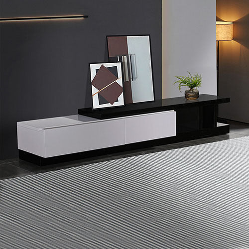 TV Cabinet with 2 Storage Drawers With High Glossy Assembled Entertainment Unit in Black & White colour freeshipping - Awezingly