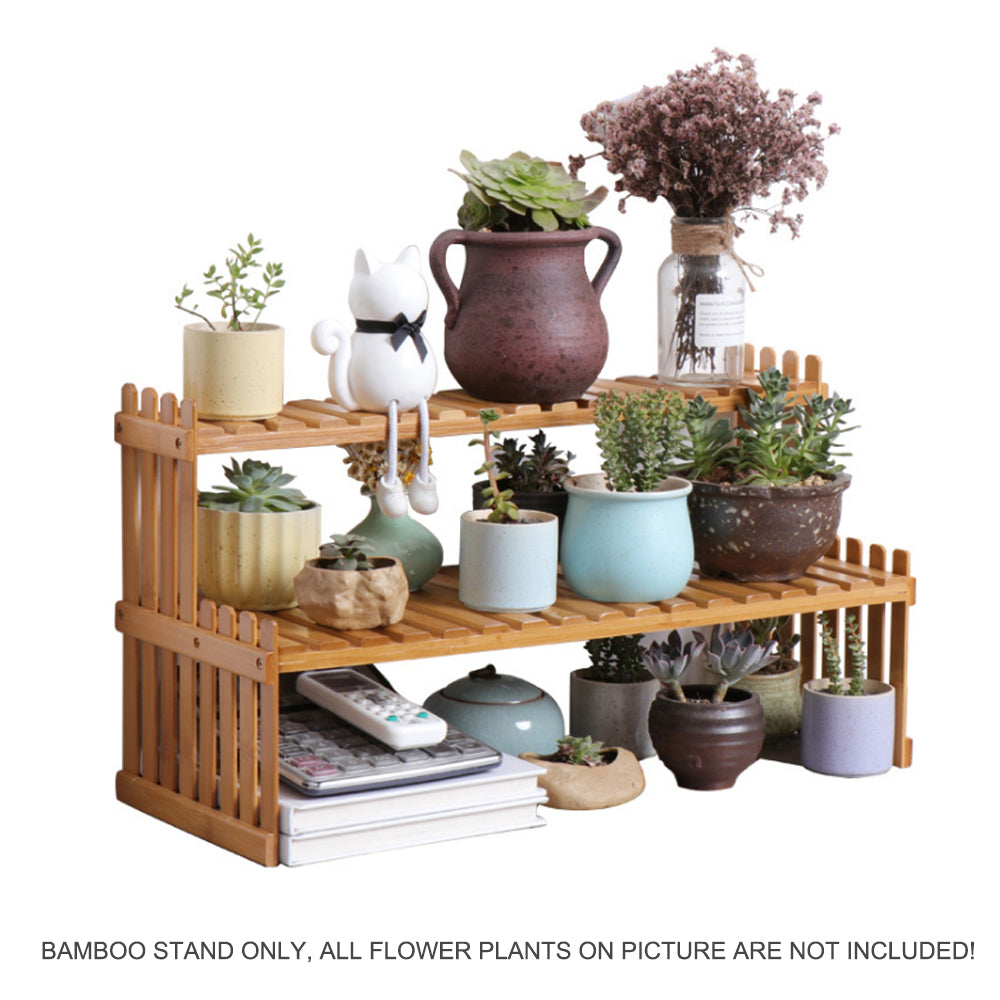 2 Tier Bamboo Plant Stand Shelves Flower Pot Rack Garden Indoor Outdoor Patio Does not apply