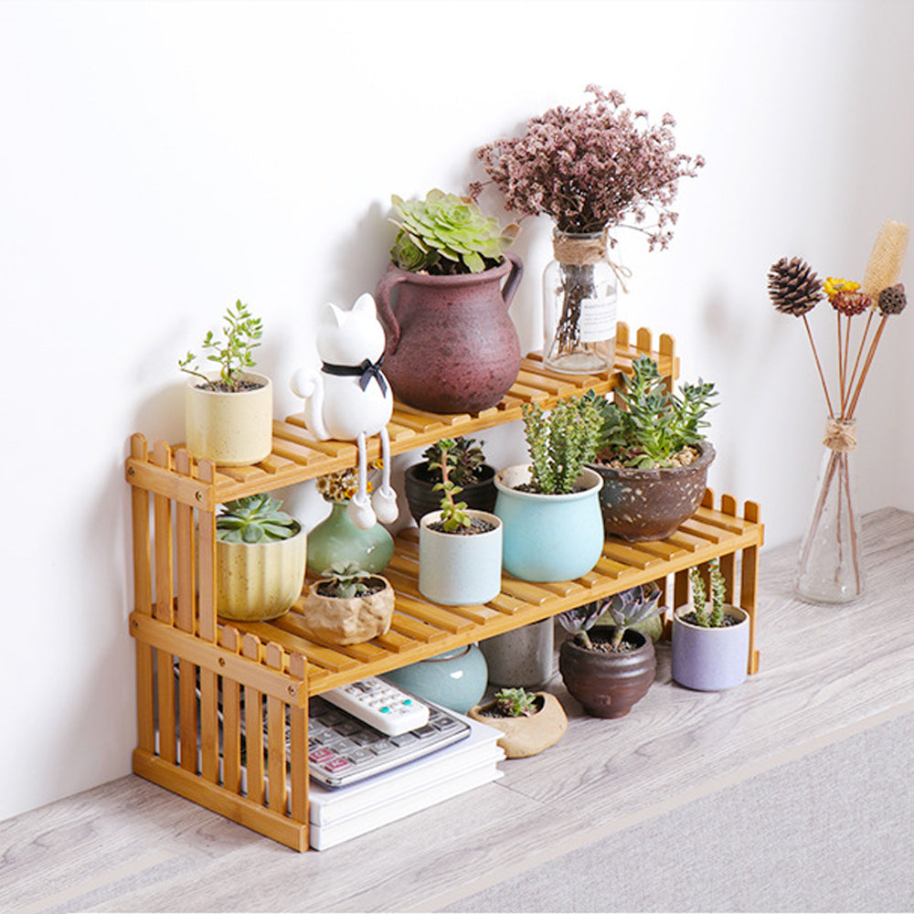 2 Tier Bamboo Plant Stand Shelves Flower Pot Rack Garden Indoor Outdoor Patio Does not apply