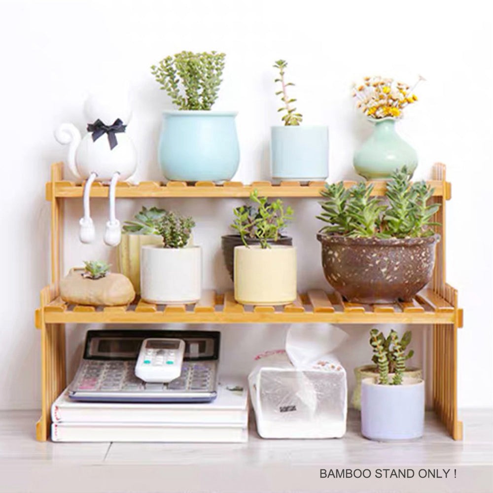 2 Tier Bamboo Plant Stand Shelves Flower Pot Rack Garden Indoor Outdoor Patio Does not apply