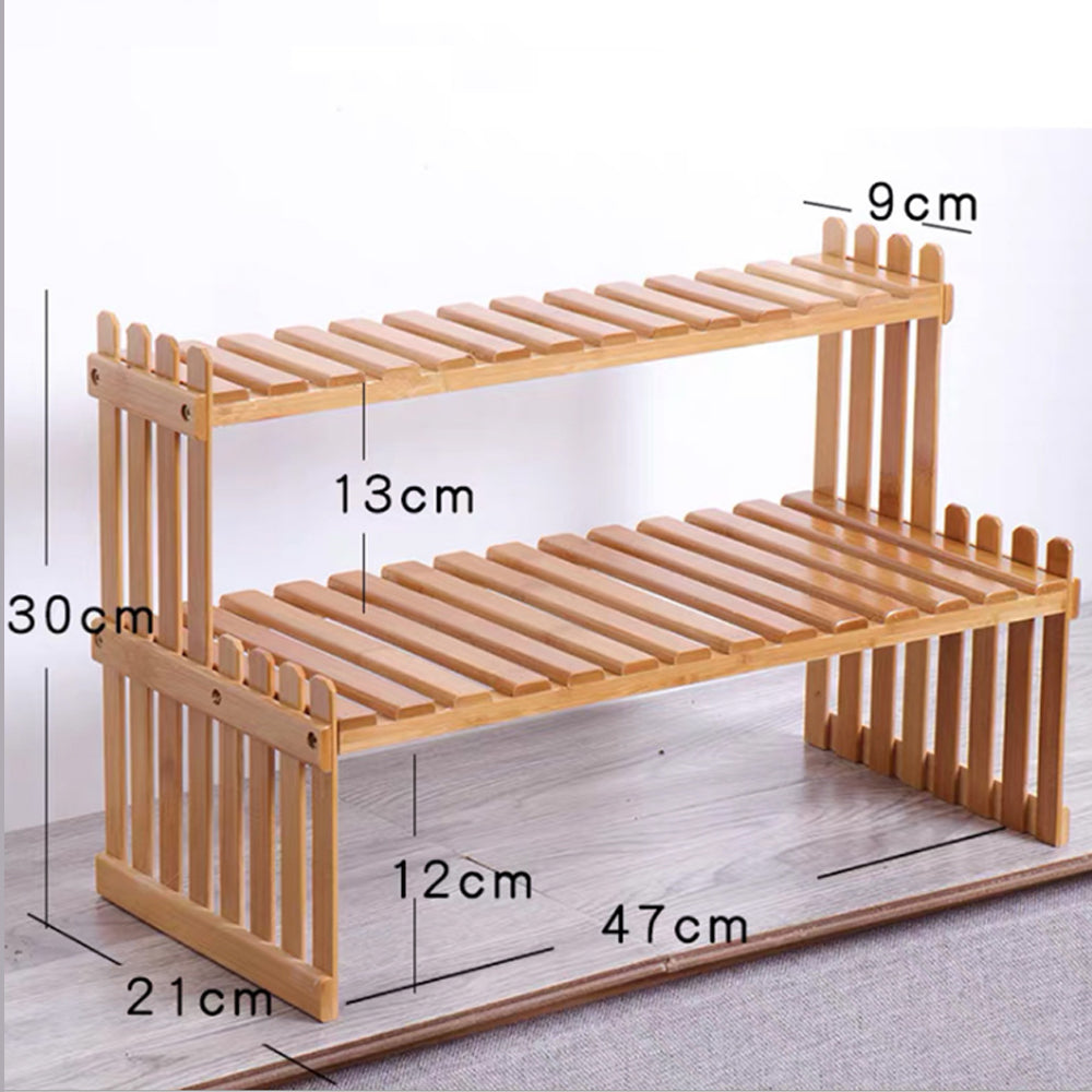 2 Tier Bamboo Plant Stand Shelves Flower Pot Rack Garden Indoor Outdoor Patio Does not apply