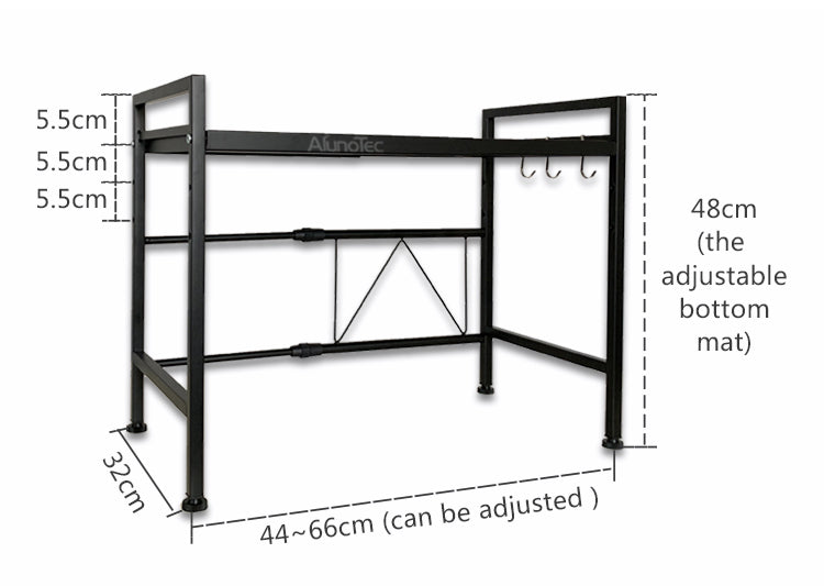 Adjustable Width & Height Microwave Shelf Black Does not apply