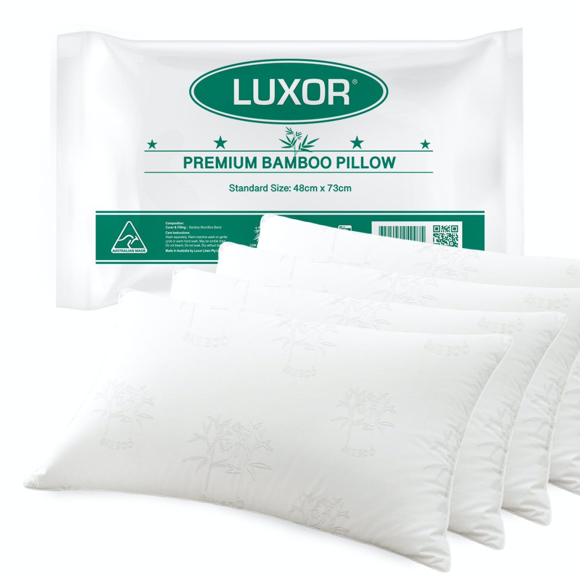 Luxor Australian Made Bamboo Cooling Pillow Standard Size Four Pack Luxor