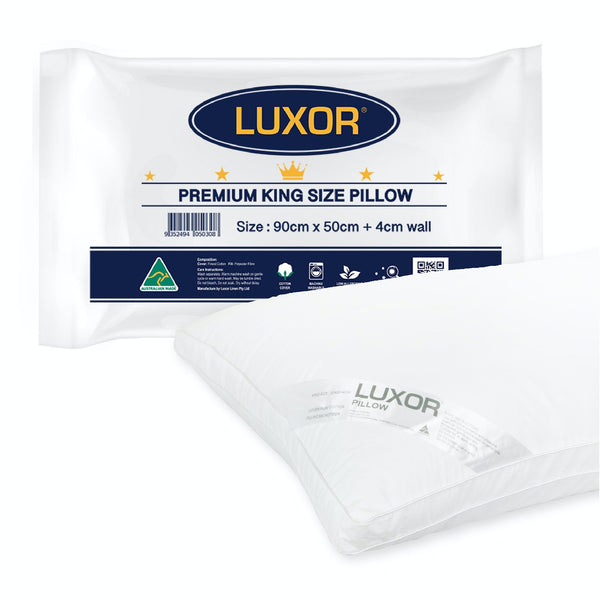 Luxor Australian Made Hotel King Size Pillow with 4cm Wall Single Pack Luxor