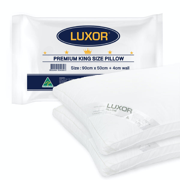 Luxor Australian Made Hotel King Size Pillow with 4cm Wall Twin Pack Luxor