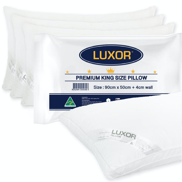 Luxor Australian Made Hotel King Size Pillow with 4cm Wall Four Pack Luxor
