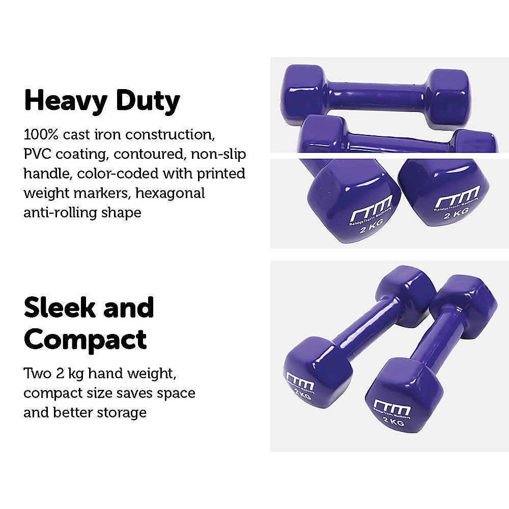 2kg Dumbbells Pair PVC Hand Weights Rubber Coated Does not apply