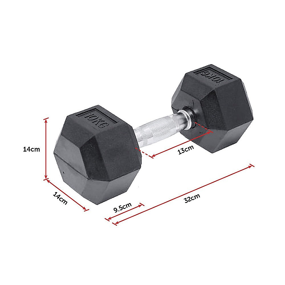 10KG Commercial Rubber Hex Dumbbell Gym Weight Does not apply