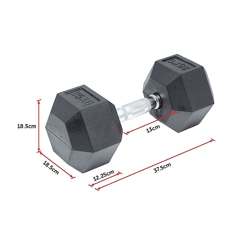 25KG Commercial Rubber Hex Dumbbell Gym Weight Does not apply