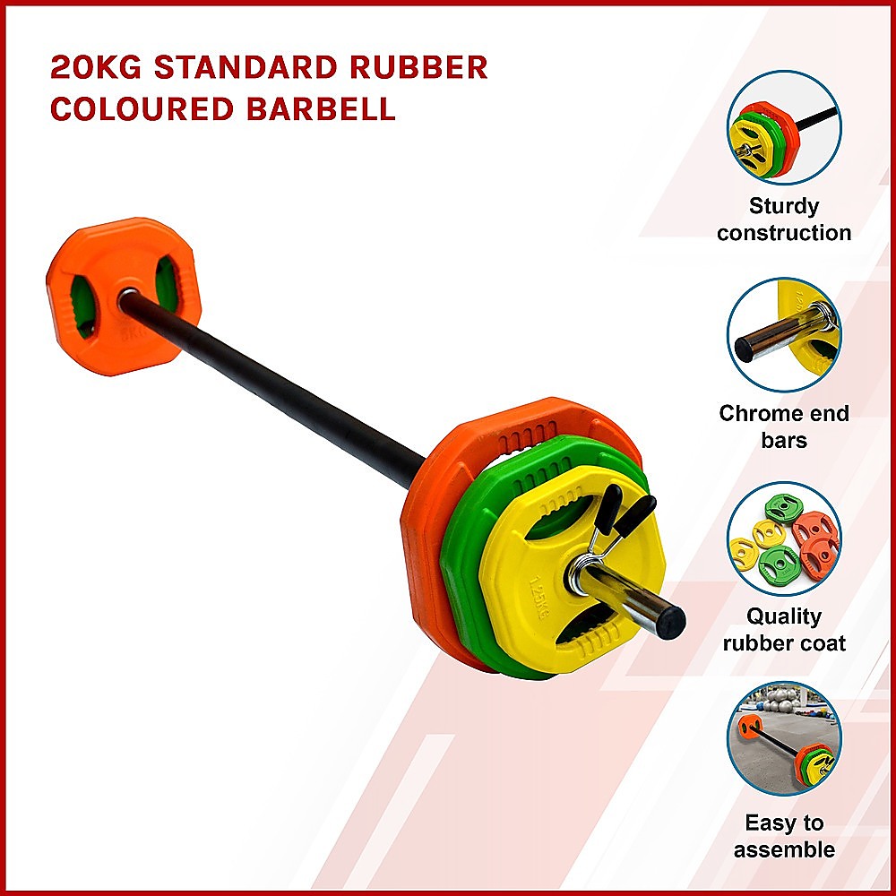 20kg Standard Rubber Coloured Barbell Does not apply