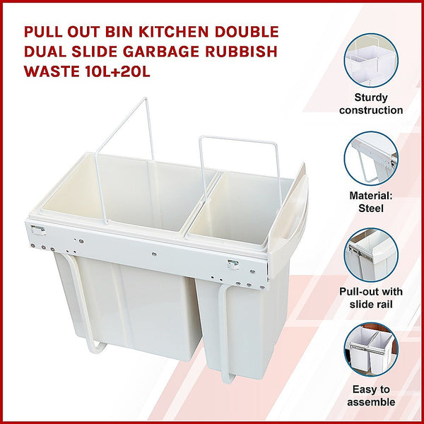 Pull Out Bin Kitchen Double Dual Slide Garbage Rubbish Waste 10L+20L Does not apply
