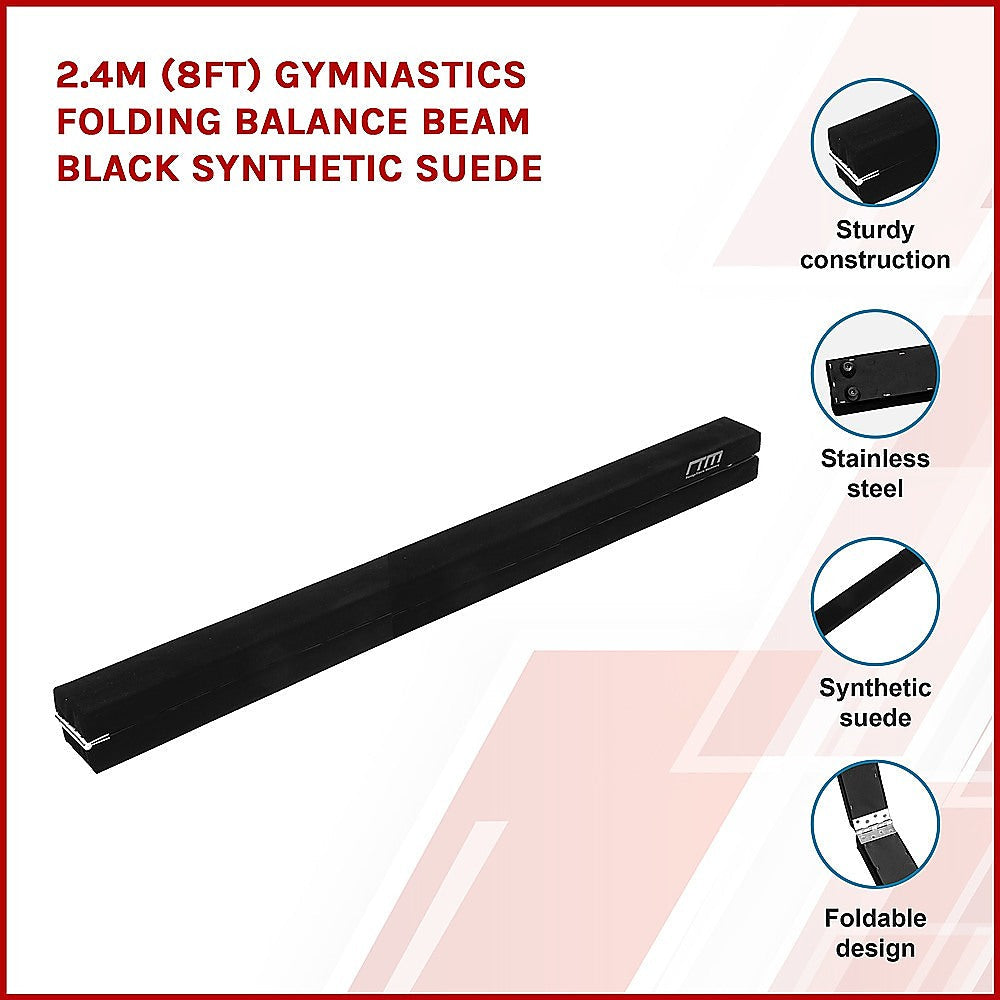2.4m (8FT) Gymnastics Folding Balance Beam Black Synthetic Suede Does not apply