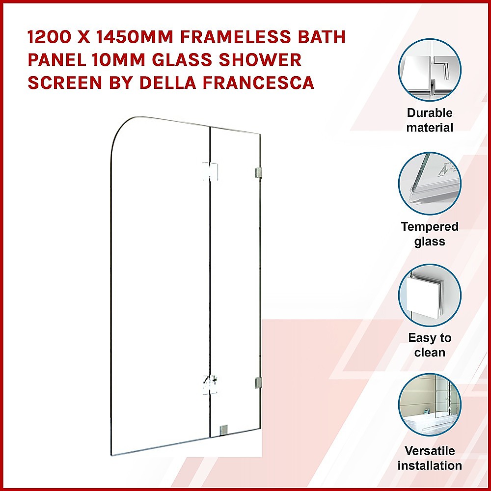 1200 x 1450mm Frameless Bath Panel 10mm Glass Shower Screen By Della Francesca Della Francesca