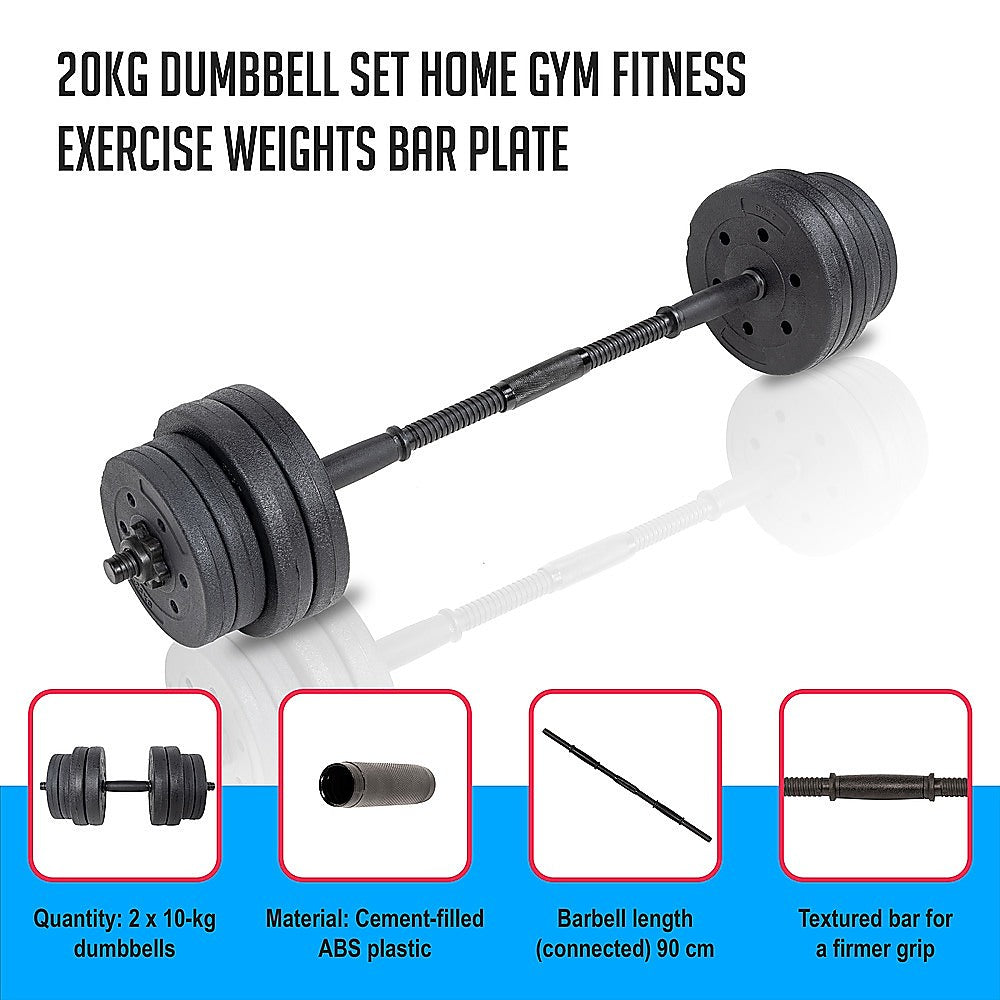 20kg Dumbbell Set Home Gym Fitness Exercise Weights Bar Plate Does not apply