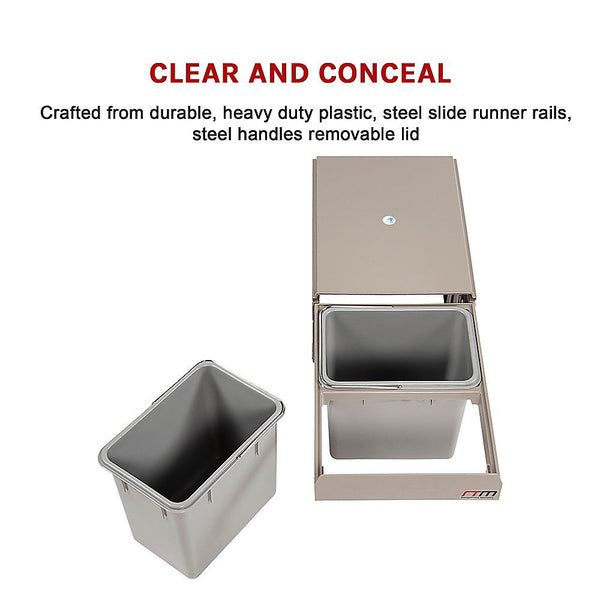2x 15L Pull Out Trash Bin Dual Kitchen Garbage Waste Basket Cabinet Bin Does not apply