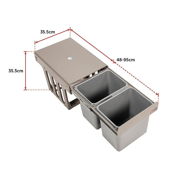 2x 15L Pull Out Trash Bin Dual Kitchen Garbage Waste Basket Cabinet Bin Does not apply