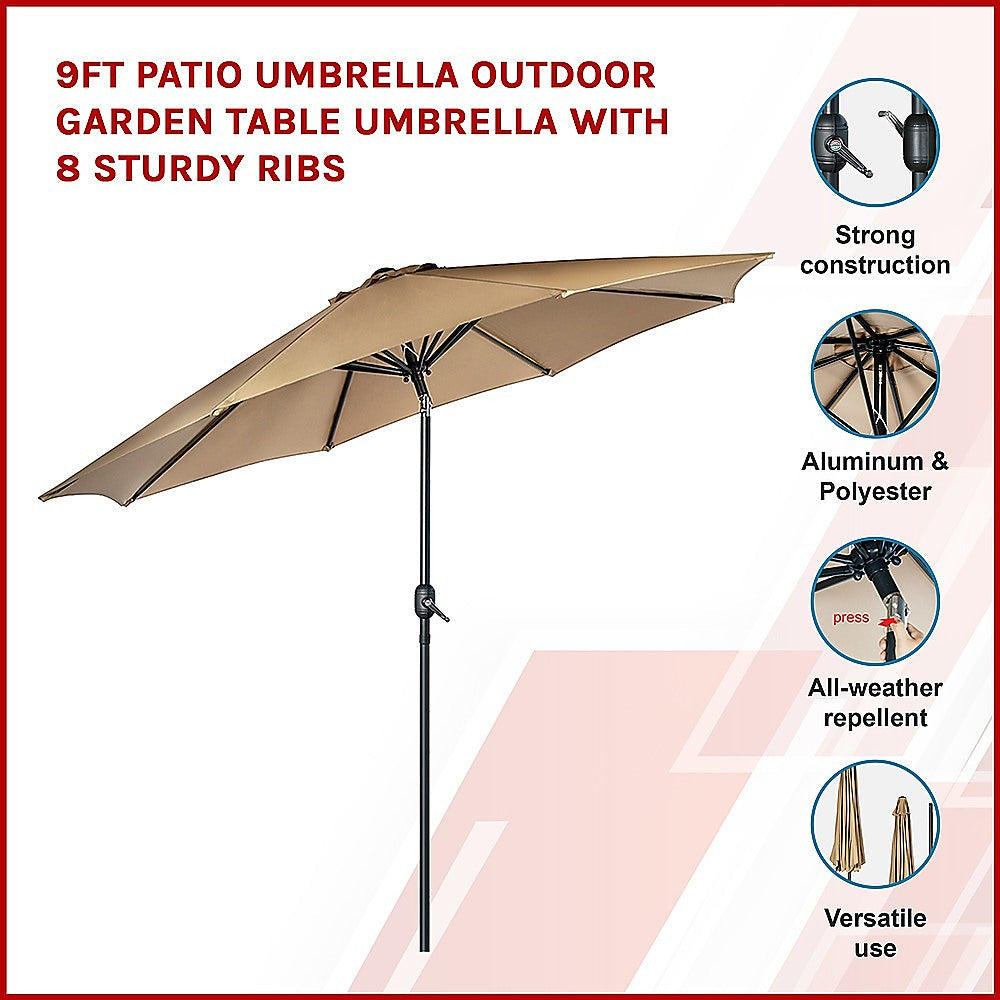9FT Patio Umbrella Outdoor Garden Table Umbrella with 8 Sturdy Ribs Does not apply