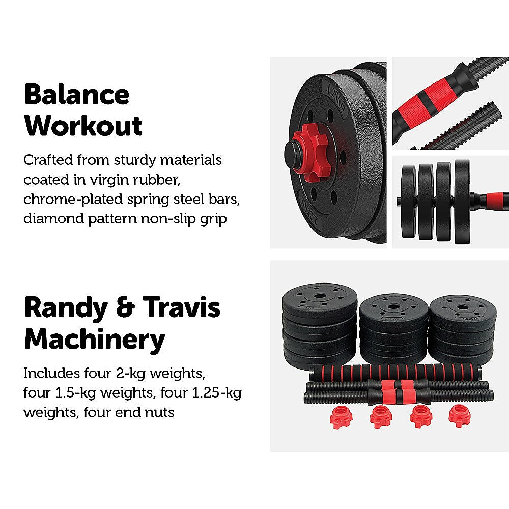 20kg Adjustable Rubber Dumbbell Set Barbell Home GYM Exercise Weights Does not apply