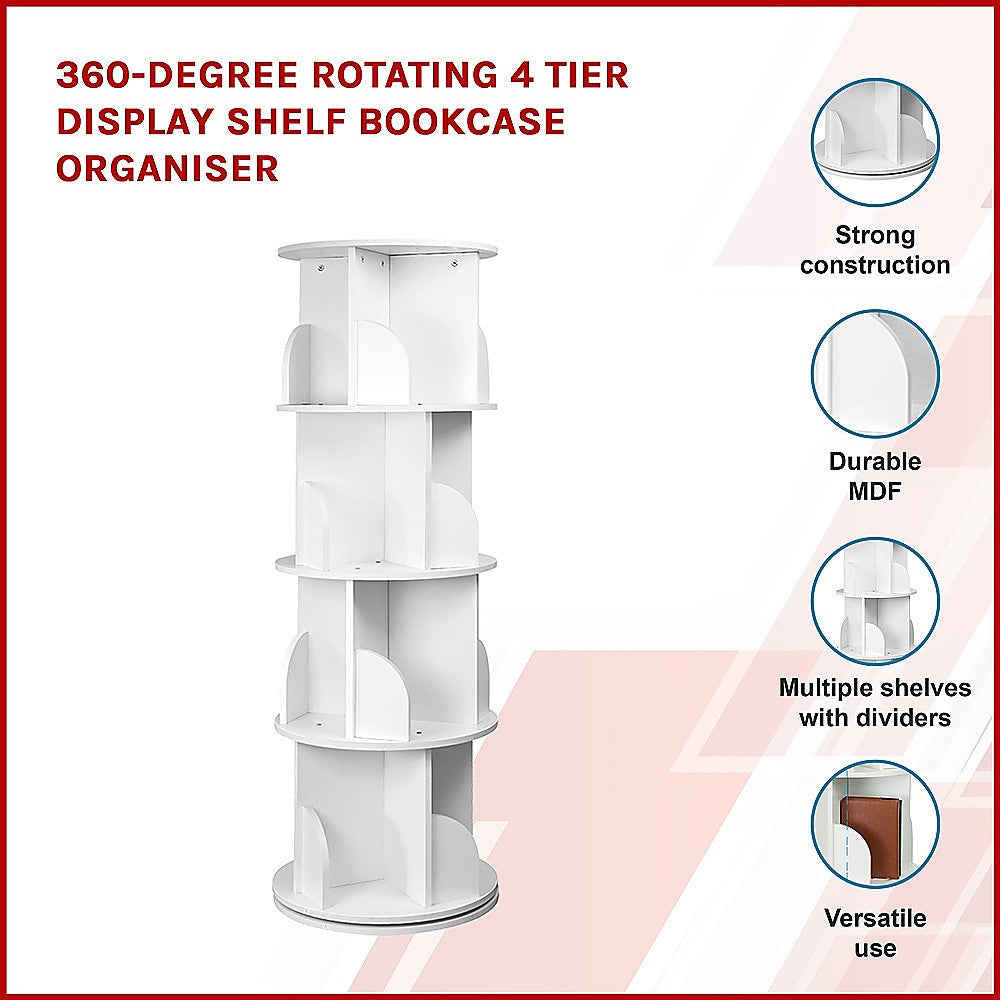 360-degree Rotating 4 Tier Display Shelf Bookcase Organiser Does not apply