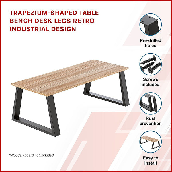 Trapezium-Shaped Table Bench Desk Legs Retro Industrial Design Fully Welded - Black Della Francesca