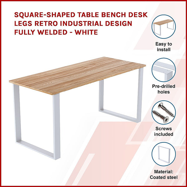 Square-Shaped Table Bench Desk Legs Retro Industrial Design Fully Welded - White Della Francesca
