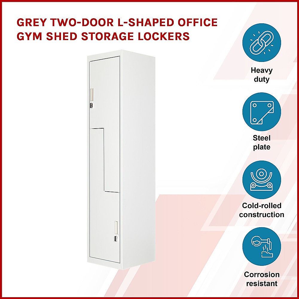 Grey Two-Door L-shaped Office Gym Shed Storage Lockers Does not apply