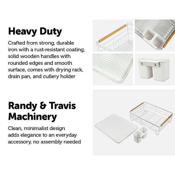 Metal Dish Drying Rack Drainboard Holder Tray Kitchen Plates Cutlery Wood Handle Does not apply