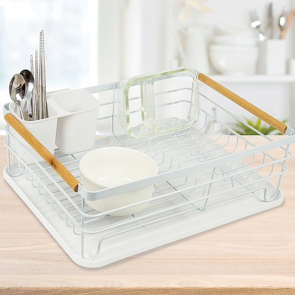 Metal Dish Drying Rack Drainboard Holder Tray Kitchen Plates Cutlery Wood Handle Does not apply