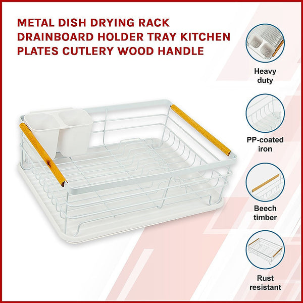 Metal Dish Drying Rack Drainboard Holder Tray Kitchen Plates Cutlery Wood Handle Does not apply